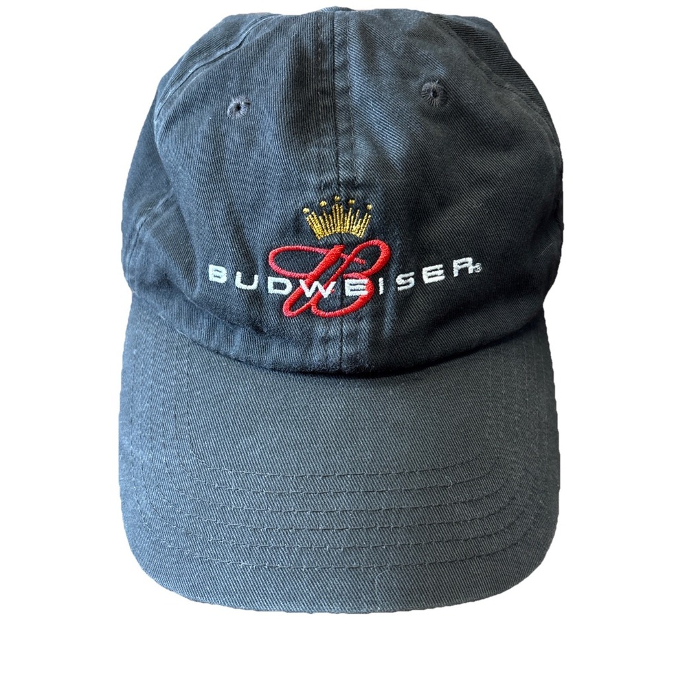 Budweiser King of Beer Black Embroidered Crown Logo Baseball Cap Men's Buckle